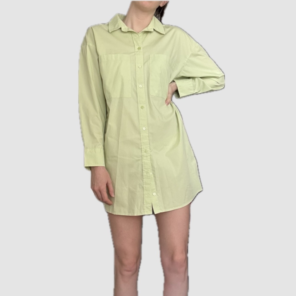 Light Green Button-Up Shirt Dress